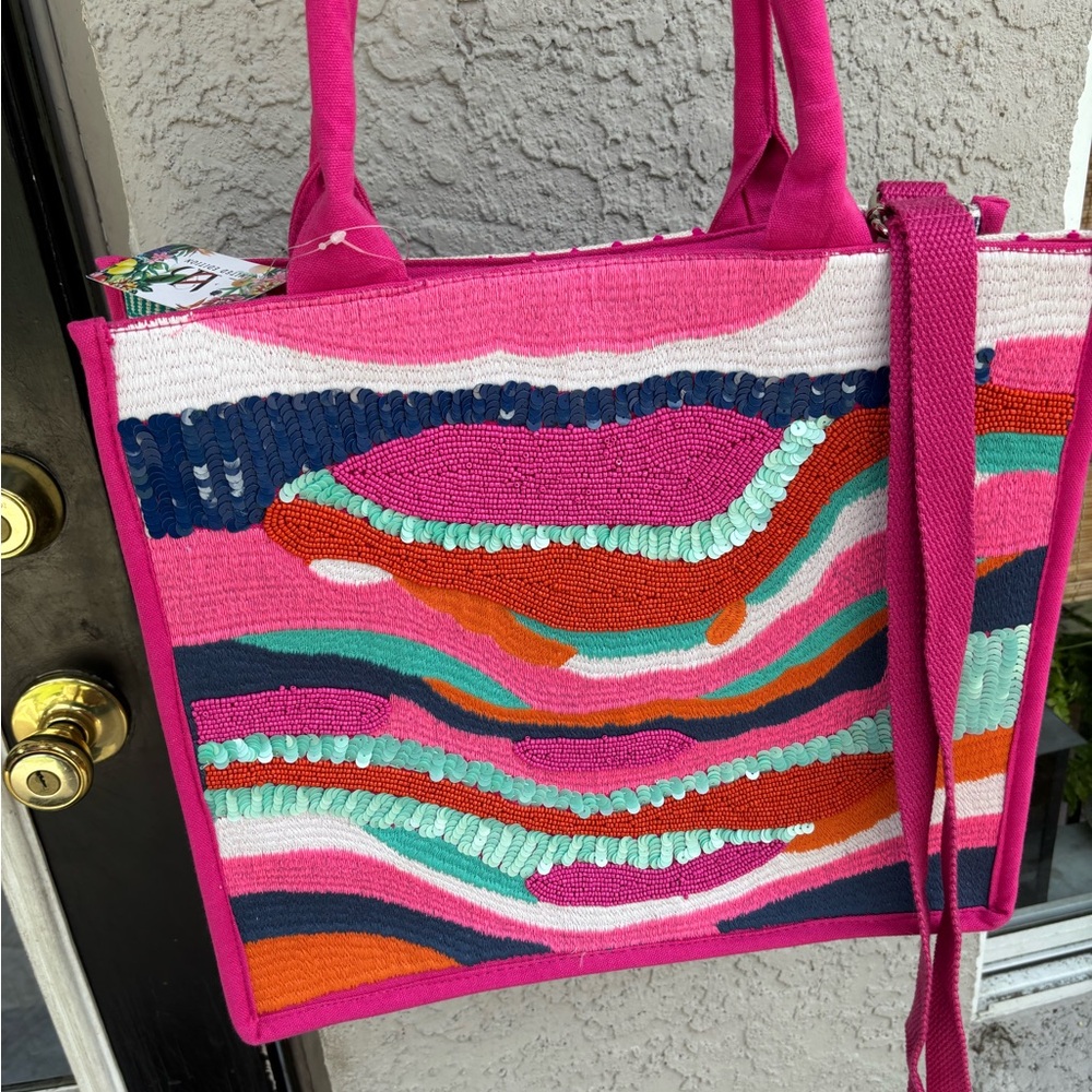 America&Beyond Colorful Abstract Pattern Tote Bag New Pink Sand Limited Edition